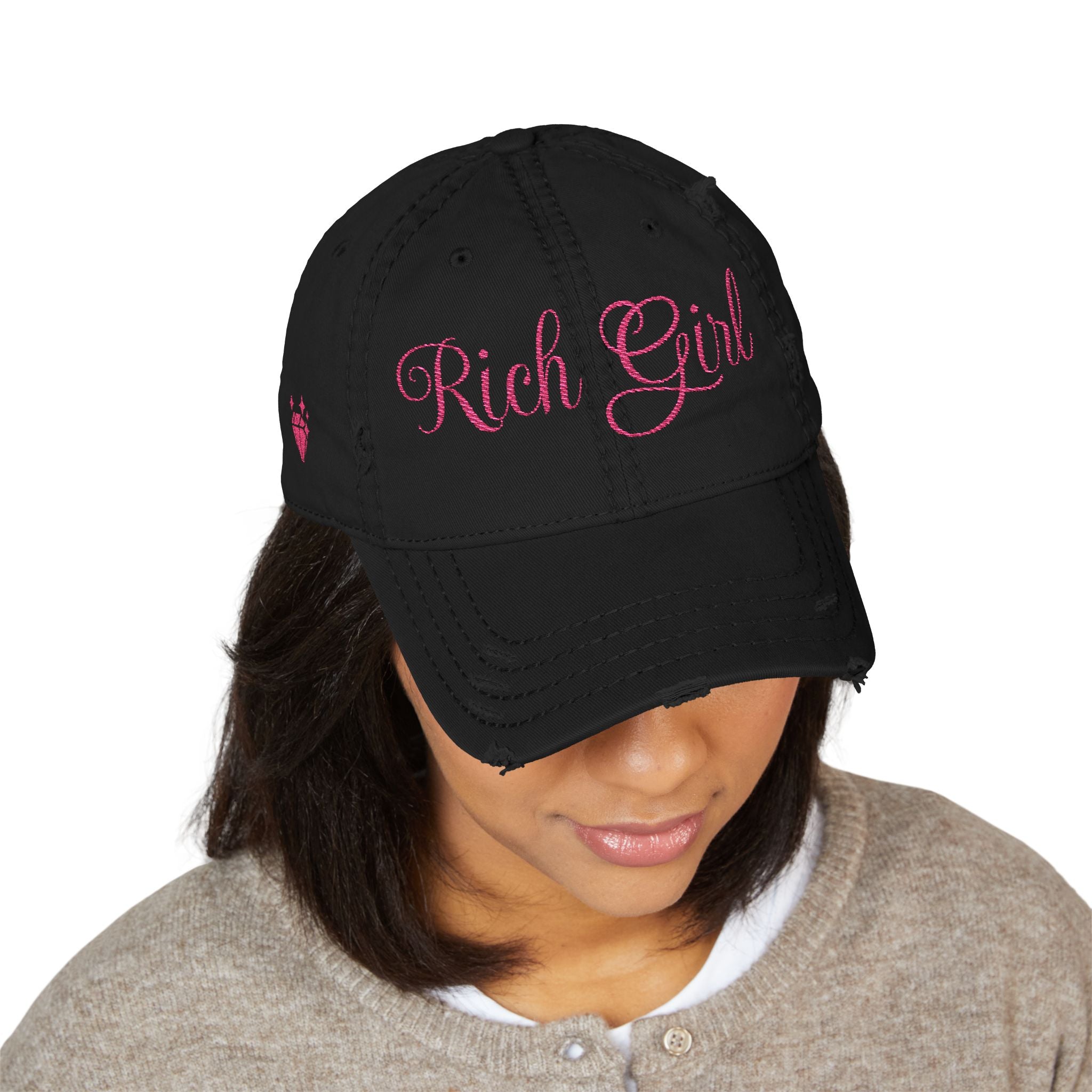 Rich Girl Distressed Embroidery Cap