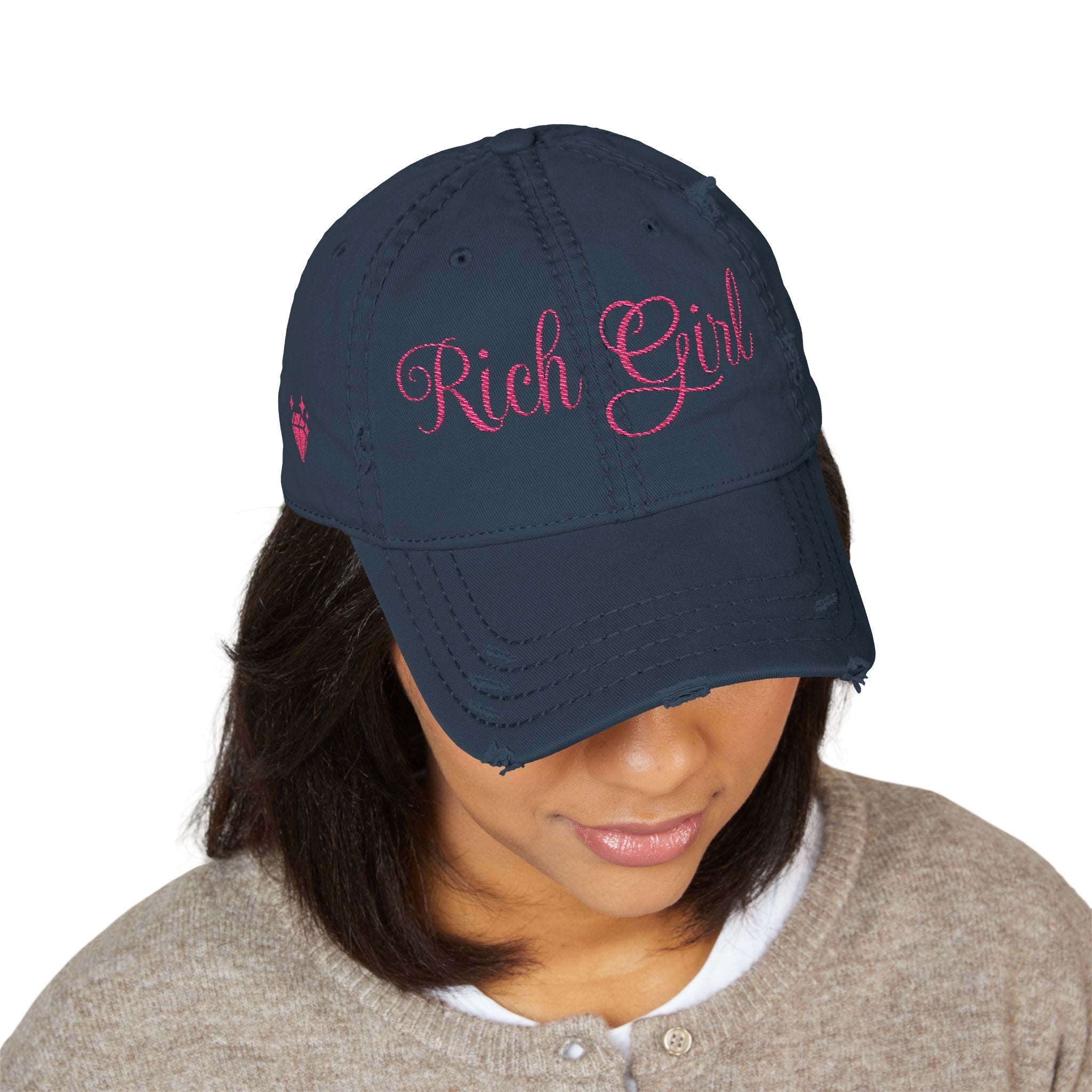 Rich Girl Distressed Embroidery Cap