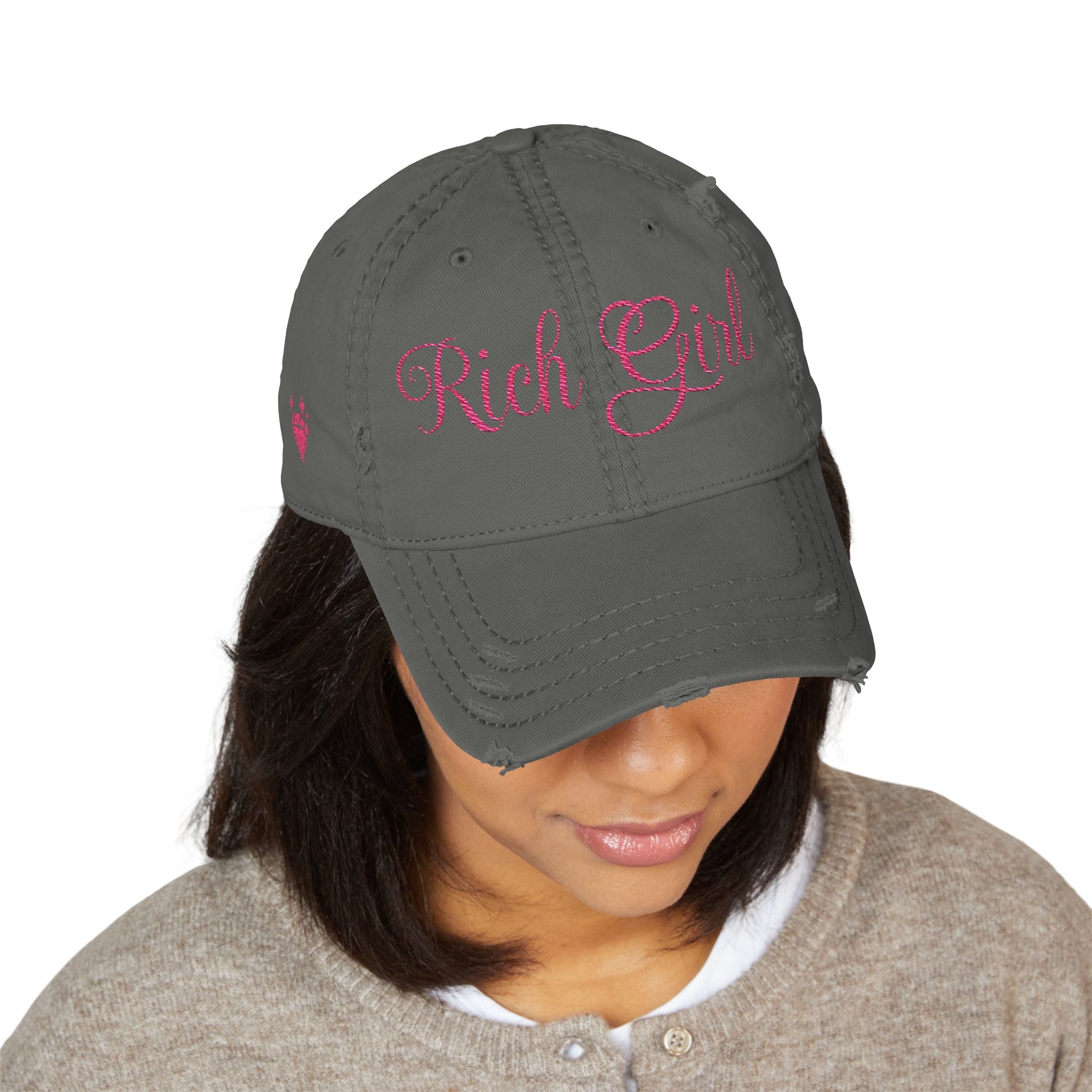 Rich Girl Distressed Embroidery Cap